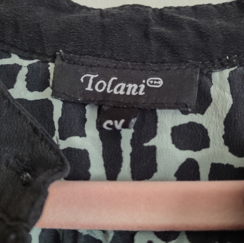 TOLANI Silk Women's Oversized‎ Animal Print Tank Top Tunic XS Black Light Green - Picture 4 of 9